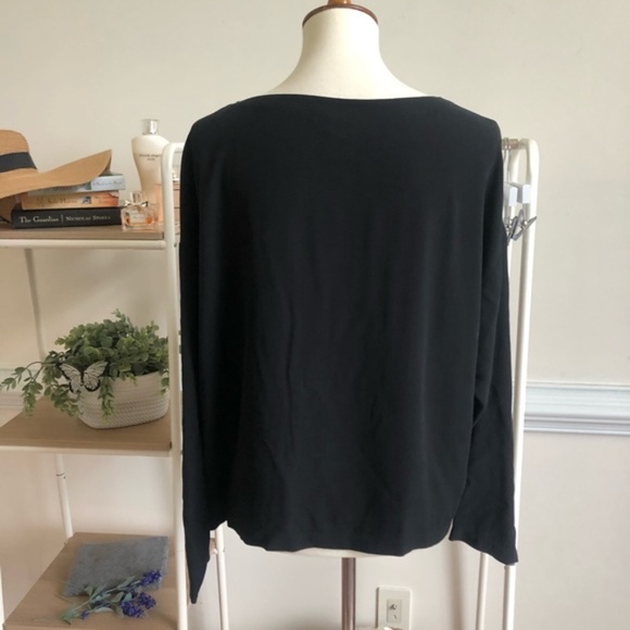 Eileen Fisher black georgette crepe silk long sleeve box top blouse - Picture 4 of 6